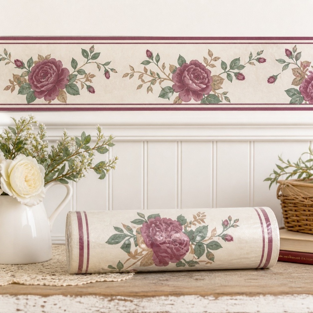 Fashion Point Pre-Pasted Floral Wallpaper Border 5yd Cottage Traditional‎ VTG
